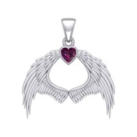 Guardian Angel Wings Pendant with Heart Ruby Birthstone 