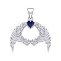 Guardian Angel Wings Pendant with Heart Sapphire Birthstone 