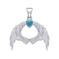 Guardian Angel Wings Pendant with Heart Turquoise Birthstone for December