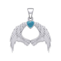 Guardian Angel Wings Pendant with Heart Turquoise Birthstone 