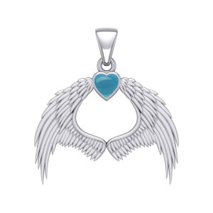 Guardian Angel Wings Pendant with Heart Turquoise Birthstone 