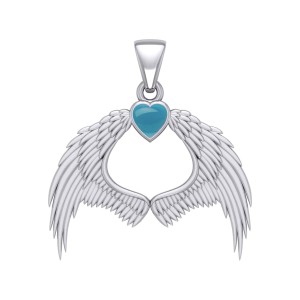 Guardian Angel Wings Pendant with Heart Turquoise Birthstone for December