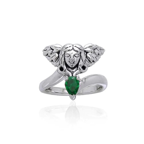 Guardian Angel Ring with Emerald Gem