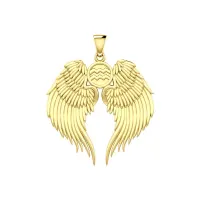Guardian Angel Wings 14K Gold Pendant with Aquarius Zodiac Sign 