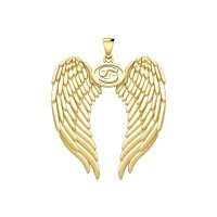 Guardian Angel Wings 14K Gold Pendant with Cancer Zodiac Sign 