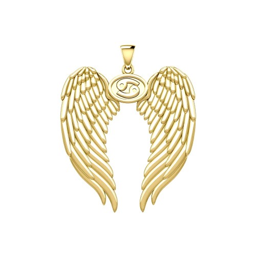 Guardian Angel Wings 18K Gold Pendant with Cancer Zodiac Sign 