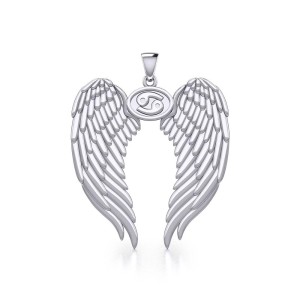 Guardian Angel Wings Pendant with Cancer Zodiac Sign 