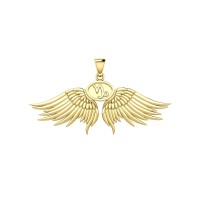 Guardian Angel Wings 14K Gold Pendant with Capricorn Zodiac Sign 