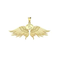 Guardian Angel Wings 14K Gold Pendant with Capricorn Zodiac Sign 