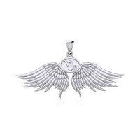 Guardian Angel Wings Pendant with Capricorn Zodiac Sign 