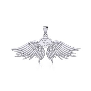 Guardian Angel Wings Pendant with Capricorn Zodiac Sign 