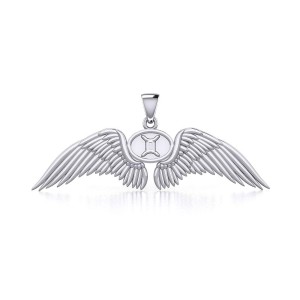 Guardian Angel Wings Pendant with Gemini Zodiac Sign 