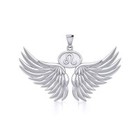 Guardian Angel Wings Pendant with Leo Zodiac Sign 