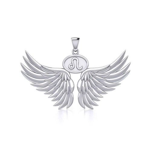 Guardian Angel Wings Pendant with Leo Zodiac Sign 