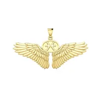Guardian Angel Wings 14K Gold Pendant with Pisces Zodiac Sign 
