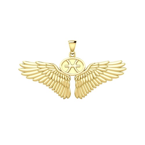 Guardian Angel Wings 18K Gold Pendant with Pisces Zodiac Sign 