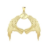 Guardian Angel Wings 18K Gold Pendant with Sagittarius Zodiac Sign 