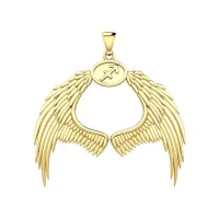 Guardian Angel Wings 14K Gold Pendant with Sagittarius Zodiac Sign 