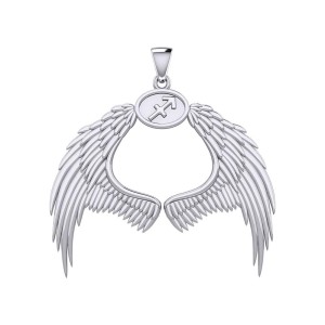 Guardian Angel Wings Pendant with Sagittarius Zodiac Sign 