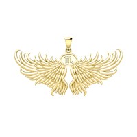 Guardian Angel Wings 18K Gold Pendant with Scorpio Zodiac Sign 