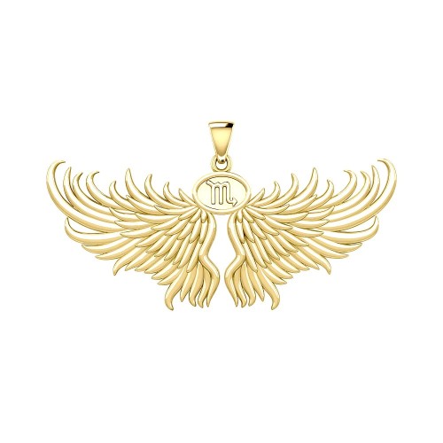 Guardian Angel Wings 18K Gold Pendant with Scorpio Zodiac Sign 