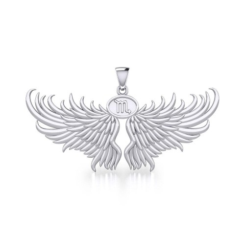 Guardian Angel Wings Pendant with Scorpio Zodiac Sign 