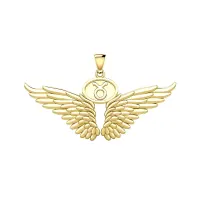Guardian Angel Wings 14K Gold Pendant with Taurus Zodiac Sign 
