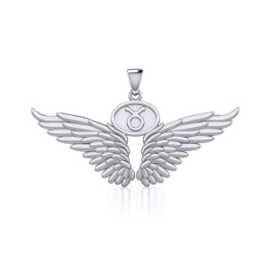 Guardian Angel Wings Pendant with Taurus Zodiac Sign 