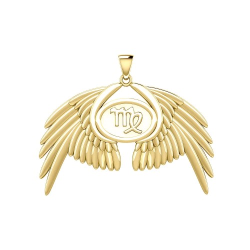 Guardian Angel Wings 18K Gold Pendant with Virgo Zodiac Sign 