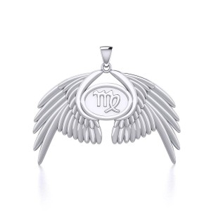Guardian Angel Wings Pendant with Virgo Zodiac Sign 