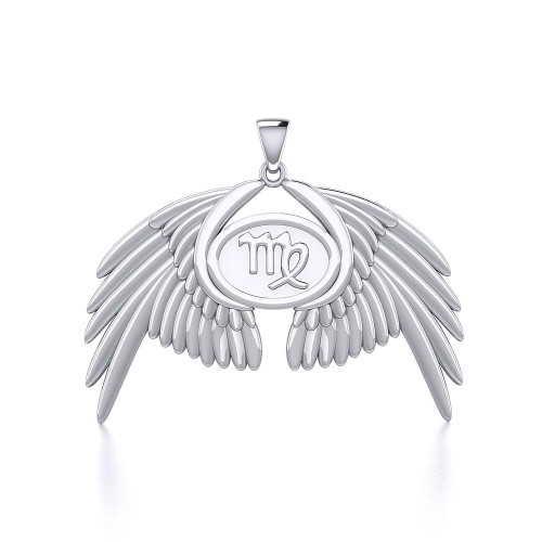 Guardian Angel Wings Pendant with Virgo Zodiac Sign 