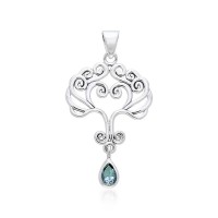 Heart Tree of Life Silver Blue Topaz Pendant