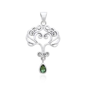 Heart Tree of Life Silver Emerald Pendant