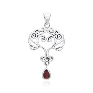 Heart Tree of Life Silver Garnet Pendant