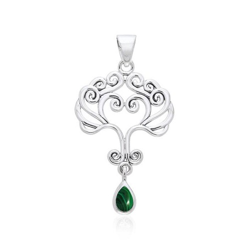 Heart Tree of Life Silver Malachite Pendant