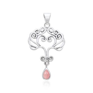 Heart Tree of Life Silver Pink Shell Pendant