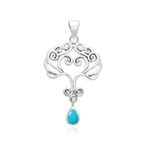 Heart Tree of Life Silver Turquoise Pendant