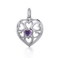 Hearts in Heart Silver Pendant with Amethyst Gemstone