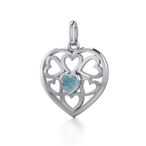 Hearts in Heart Silver Pendant with Blue Topaz Gemstone