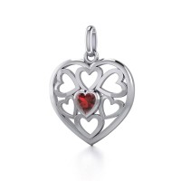 Hearts in Heart Silver Pendant with Garnet Gemstone