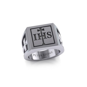 IHS Cross Mens Signet Ring