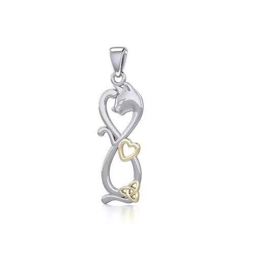 Infinity Cat with Heart and Celtic Trinity Knot Gold Accent Pendant