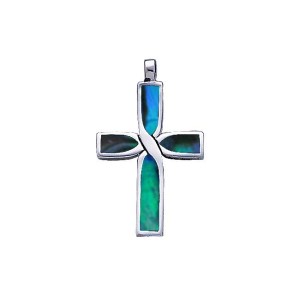 Infinity Cross Silver Paua Shell Inlay Pendant