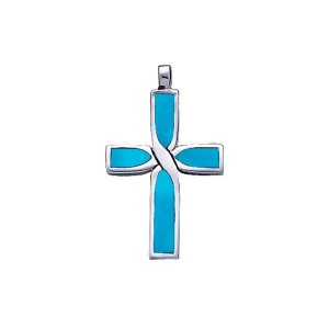 Infinity Cross Silver Turquoise Inlay Pendant