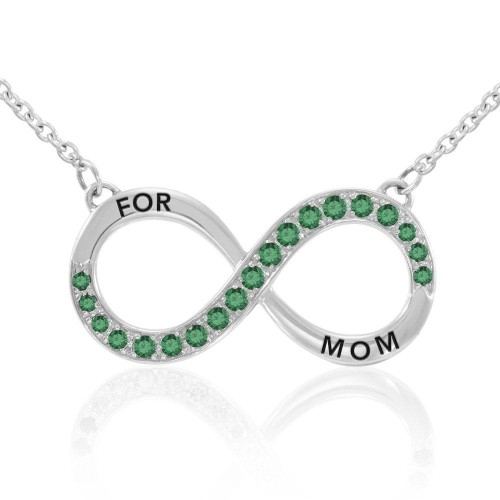 Infinity Love For Mom Large Necklace with Emerald
