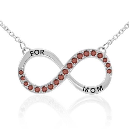 Infinity Love For Mom Large Necklace with Garnet