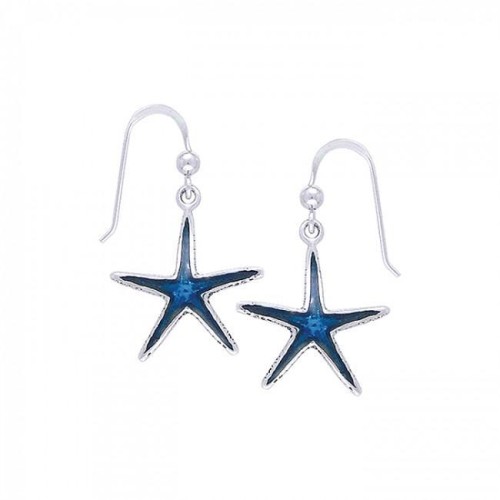 Inlaid Starfish Silver Earrings