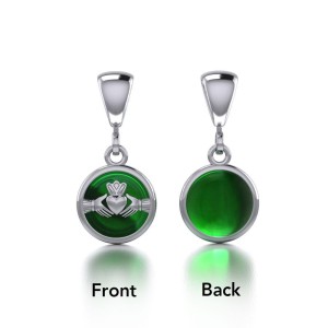 Irish Claddagh Silver Flip Pendant with Emerald Gem
