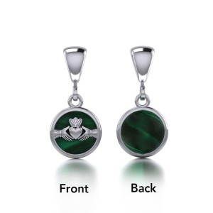 Irish Claddagh Silver Flip Pendant with Malachite Gem