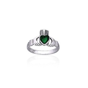 Irish Claddagh Ring with Emerald Gem